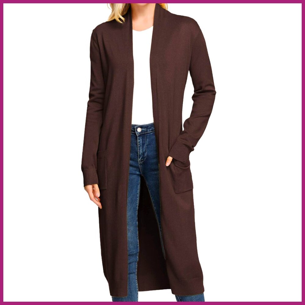 Soft Viscose Polyester Long Open Front Maxi Cardigan Sweater